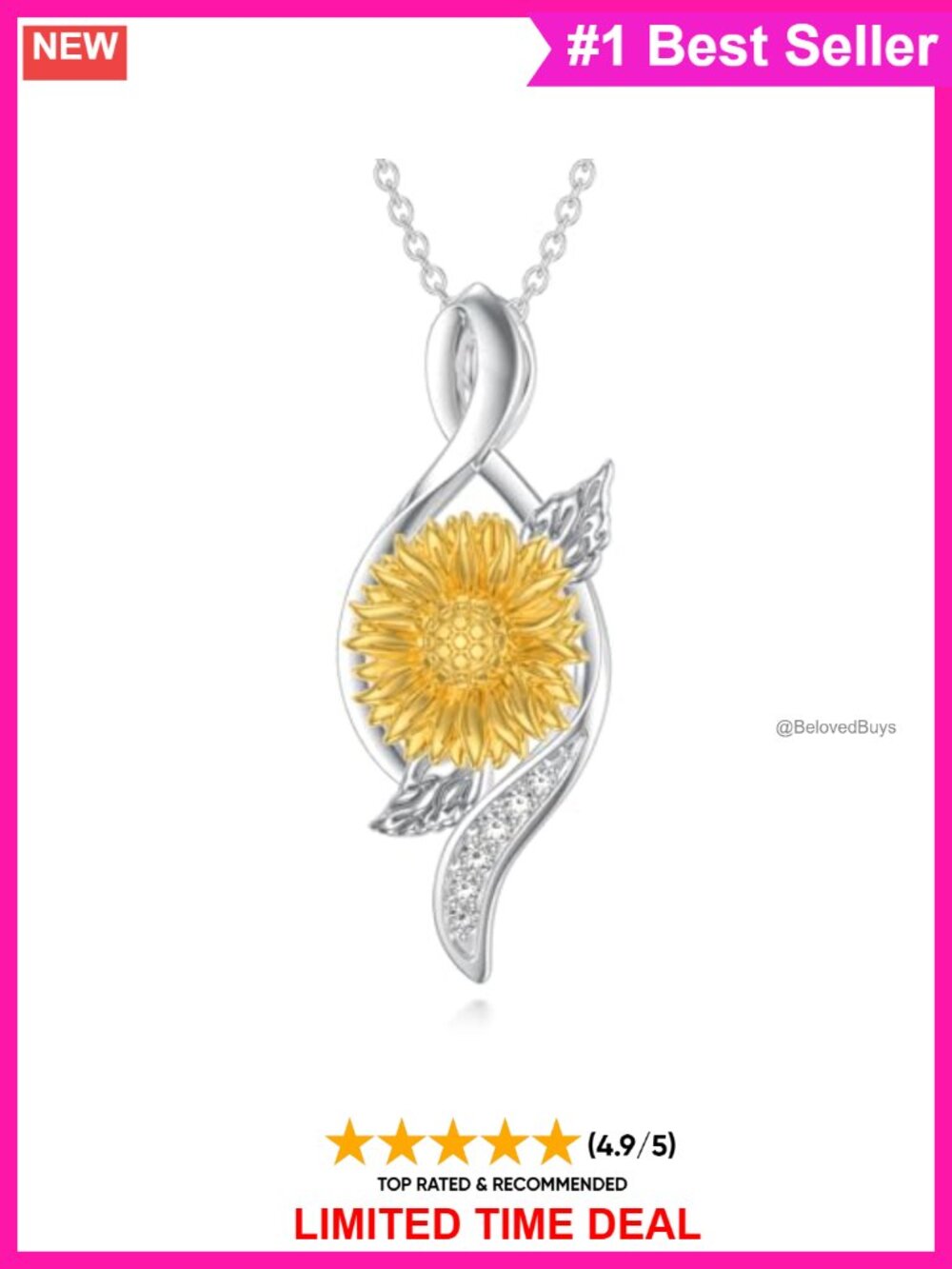 Sterling Silver Lab Grown Diamond Sunflower Pendant Necklace Gift